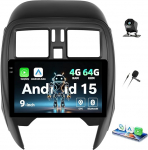 CAMECHO 4+64G 9 Zoll Android 15 Radio f&uuml;r Nissan Micra 2010-2017, Micra Navi Autoradio mit GPS WiFi Wireless Carplay Android Auto RDS FM Mirror Link mit R&uuml;ckfahrkamera