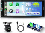 VECHTEL Autoradio 1 DIN 4G + 64G Android 15 traadita Carplay Android autoga, 6,9-tolline IPS HD puuteekraaniga autoraadio Bluetooth 5.0 GPS Wi-Fi FM RDS raadio USB/Type-C Link peegel tagurduskaameraga