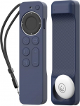 AHASTYLE kaugjuhtimispuldi &uuml;mbris Apple TV Siri Remote Control 4K 2021 koos AirTag hoidjaga, AirTag ei kuulu komplekti, t&auml;ielik kaitse silikoonist kaugjuhtimispuldi &uuml;mbris Apple TV 4K 2021 ja AirTag jaoks (kesk&ouml;&ouml; sinine)