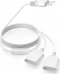 Lame pikenduskaabel, 8 m toitekaabli pikendus, 2 in 1 C-t&uuml;&uuml;pi toitepistiku lame, Euro-pistik topelt C-t&uuml;&uuml;pi Euro-pistikupessa, 0,75 mm&sup2; toitekaabel 2,5 A/250 V PC-lampide telefonile Valge