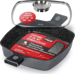 STONELINE Smart Serving Pan 28 cm, kandiline pann koos kaanega, eemaldatav k&auml;epide, survevalatud alumiiniumist praepann induktsioonile, k&otilde;ikidele pliidit&uuml;&uuml;pidele, mittekleepuv pinnakate t&otilde;eliste kivipuru osakestega, hall