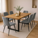 SAM Josy 7-osaline s&ouml;&ouml;gitoa komplekt 160 x 85 cm Wild Oak Wood Look toolide komplekt Hall U-raamiga must s&ouml;&ouml;gitoa laud 6 tooliga S&ouml;&ouml;gitoa laud / k&ouml;&ouml;gilaud / puidust laud