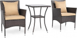 FANTASK 3-osaline rotangist aiam&ouml;&ouml;bel, r&otilde;dum&ouml;&ouml;bli komplekt 2 tooliga, klaasist laud ja padjad, terrassim&ouml;&ouml;bel 2 inimesele, Lounge m&ouml;&ouml;bel aeda, verandale, basseini alale (Mix Brown + Beige)