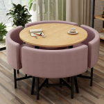 Modernes rundes Esstisch-Set f&uuml;r 4 kleine Konferenzr&auml;ume, Empfangstisch und St&uuml;hle, rosa Kaffee-Esstisch, 150 kg Tragkraft, stilvolle Wohnm&ouml;bel