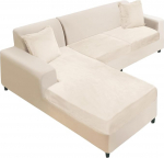 NAISI Sectional Diivan Cover Velvet Eraldi diivanipadjad L kuju pehme Stretch diivanikatted koos 2 padjakattega vasakule/paremale Chaise Lounge'ile (2 istekohta + 1 Chaise, beež)
