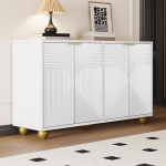 Bladez Retro Sideboard 4 uksega, k&otilde;rgl&auml;ikega valge, kuldsed k&auml;epidemed ja kuulid, reguleeritavad riiulid, elutuppa ja esikusse (valge + MDF)