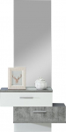 Forte SKIVE Compact Coat Rack 70 80 Valge Compact Coat Rack koos peegli ja 2 sahtliga garderoobi koridorikapp Puidust komposiitbetoonist / valge, 75,4 cm laius x 157 cm k&otilde;rgus x 25,6 cm s&uuml;gavus.