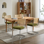 Esszimmerst&uuml;hle 4er Set, Samtkissen Esszimmerst&uuml;hle mit nat&uuml;rlichem Rattangeflecht-R&uuml;cken & Edelstahl-Chromgestell, Polsterst&uuml;hle aus Rattan f&uuml;r die K&uuml;che, Esszimmer