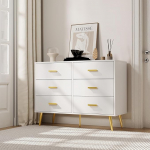 Moderne 6-Schubladen-Kommode 106 &times; 40 &times; 85cm, Schubladenschrank aus Holz mit Goldenen Griffen & Stabilen Metallbeinen, Komodenschrank Viel Stauraum f&uuml;r Wohnzimmerschrank, Flur, Wei&szlig;