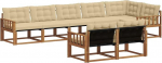 Outdoor-Sofagarnitur, Gartenm&ouml;bel Set aus massivem Akazienholz, Modulares Lounge Set mit Kissen, Beige Natur, Gro&szlig;es Sofa f&uuml;r Terrasse und Garten, 406x168,5x73 cm