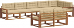 Outdoor-Sofa-Set aus Akazienholz, Modulare Loungegarnitur f&uuml;r Garten & Terrasse, 8-teiliges Sitzgruppen-Set mit Polstern in Natur und Beige, 410 x 172,5 cm