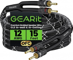 GEARit Hi-Fi 2 x 4 mm&sup2;&le; k&otilde;larikaabel banaanipistikutega (4,57 meetrit - must) OFC hapnikuvaba vask, CL2 sertifitseeritud seinale paigaldamiseks, vastupidav punutud - 12 AWG, 15 jalga