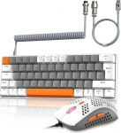 ZIYOU LANG Wired Gaming Keyboard and Mouse Combo koos spiraalse USB-C kaabliga T60 Pro - kompaktne 60% UK paigutus (QWERTY) mehaaniline klaviatuur lineaarne punane l&uuml;liti, 6400DPI &uuml;likerge RGB hiir PC/Mac jaoks - Bee