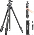 NEEWER LITETRIP LT07 61-tolline alumiiniumist reisistatiiv, kaamerastatiiv koos p&ouml;&ouml;rega, madala profiiliga kuulipea, Arca QR-plaat, mis &uuml;hildub Peak Design Tripod Plate V3-ga, 2-in-1 mobiiltelefoni klamberk&auml;epide Max koormus 22 lb
