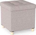 COSTWAY Jalutuskapp koos hoiuruumiga, linasest riidest jalutuskapp pehmendusega ja kummipuust jalgadega, hoiukast elutuppa, magamistuppa ja esikusse, 45 x 45 x 45 cm (beež)