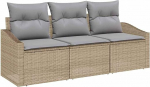 Rantry 3-teiliges Garten-Sofa Set mit Kissen Beige Poly Rattan Gartenlounge Model3346580