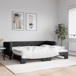 LAPOOH Tagesbett Ausziehbar Schwarz 80x200 cm Stoff, Schlafsofa, Daybed, Daybed, Bettsofa, Diivanvoodi, Sofabett, Schlafcouch, Jugendbett, Bettgestell, Bettcouch - 3196575