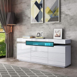 Sideboard High Gloss LED Sideboard kapp 2 ukse ja 3 sahtliga kaasaegne elutoa magamistoa m&ouml;&ouml;bel 160 x 72 x 35 cm (valge)