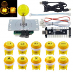 SJ@JX Arcade Game LED DIY Kit Mehaaniline klaviatuuril&uuml;liti Arcade LED nupp LED Joystick Controller Zero Delay USB Encoder PC MAME Retropie Jamma Kollane