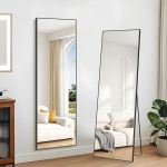 KOCUUY Ristk&uuml;likukujuline t&auml;ispikk peegel, 147 x 44 cm suur seisev peegel, suur seinapeegel musta alumiiniumraamiga, rippuv, seisev, kallutatav, elutuppa, magamistuppa ja koridoridesse.