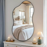 Clevich Asymmetrical Mirror 66 x 116 cm Frame Aluminium HD Glass Wall Mirror Modern Decorative Mirror Slim Modern Design for Bathroom Living Room Hallway Bedroom Wall Cloud Design Black