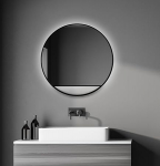 Talos Decorative Wall Mirror Black Hole Light Indirect LED Lighting in Matt Black Diameter 60 cm