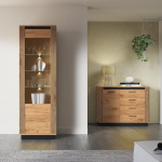 Living Room Furniture Set 2-Piece Chest of Drawers Sideboard Display Cabinet with Lighting Modern Oak with Black