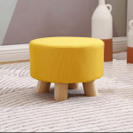 GGoty Wooden Footstool Ottoman Stool Round Linen Chair Small with 4 Legs Padded for Shoes Stool Living Room Bedroom (28x20cm, Yellow)