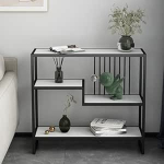 Konsolentisch mit Metallrahmen, schmaler Eingangstisch f&uuml;r das Wohnzimmer, bodenstehender Sofatisch f&uuml;r Sofaseite, B&uuml;ro, Nachttisch (Schwarz 1.100 cm)