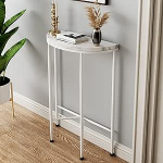 Moodne konsoollaud, valge, konsoollaud, poolringikujuline, kitsas, hoiustamiseks, organiseerimiseks ja esitlemiseks, marmorist lauaplaat, 60 x 25 x 86 cm.