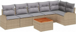 7-Teiliges Garten Sofa Set mit Kissen Beige Poly Rattan Akazie, 2-Sitzer Garten Sofa mit Stauraum & Kissen Beige Poly Rattan Gartenlounge Model3356257