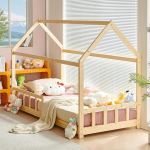 FetiNes Montessori lastevoodi 90 x 190 cm majavoodi kukkumiskaitsega ja rulliva lamelliraamiga, puidust v&auml;rvid, valmistatud massiivsest m&auml;nnipuidust