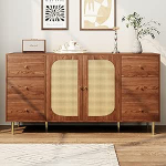 FAYICIC Sideboard, rotangist k&uuml;ljepaneel, hoiukapp sahtlitega, iseseisev puidust kapp, k&ouml;&ouml;k, kodu, elutuba, pruun, 160 x 40 x 90 cm.