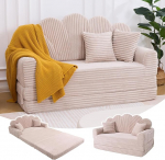 IRONCK diivanvoodi, 2-kohaline diivan magamisfunktsiooniga, kondita diivanvoodi n&ouml;&ouml;rist ja vahust, diivanvoodi 153 x 267 cm, kokkupandav diivanvoodi, 2 padja ja k&uuml;ljetaskud, diivanvoodi elutuppa, magamistuppa, beeži v&auml;rvi.