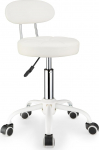 FNZIR Swivel Stool on Wheels, Height Adjustable, Rolling Stool with Backrest, PU Leather Seat Cushion, White