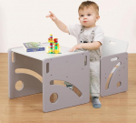 FUNLIO Montessori Baby Food Table and Chair Set for Toddlers 1-3 Years, Height Adjustable, Children's Table and Chair for Reading/Eating/Playing, Easy to Assemble, Grey