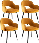 chairus 4 sametist s&ouml;&ouml;gitooli, 360&deg; p&ouml;&ouml;ratav, k&ouml;&ouml;gitool, k&auml;etugi, polsterdatud k&uuml;ljetoolid koju, kontorisse, elutuppa (kollane-4 (samet))
