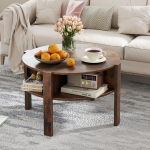 LIFEZEAL 2-tasandiline &uuml;mmargune kohvilaud, elutoa laud koos hoiuruumiga, kaasaegne diivanilaud, k&uuml;ljelaud elutuppa, kontorisse, vastuv&otilde;turuumi, 74,5 x 74,5 x 45,5 cm (pruun)