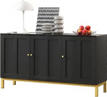Azkoeesy Must Sideboard Buffet 3 uksega ja kuldsete metalljalgadega, 140 L x 40 W x 80 H (cm) K&ouml;&ouml;gikapp K&uuml;lgkapp elutuppa, s&ouml;&ouml;gituppa ja esikusse