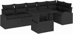 Rantry 7-teiliges Garten Sofa Set mit Kissen Schwarz Poly Rattan Gartenlounge Model3348659