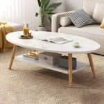 Lihtne puidust kohvilaud 47 "L x 24" W x 16,5" H Ovaalne disain Ideaalne korteri elutuppa Hele beež koos riiuliga Stiilsed puidust jalad Ideaalne r&otilde;dule v&otilde;i teetundidele