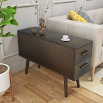 Diivanipoolne laud 2 sahtliga, Flip Lid Storage Slim ja Long Storage Cabinet, t&auml;ispuidust kapi jalad, h&uuml;draulilised hinged, nurgalaud elutuppa (v&auml;rv: must p&auml;hkelpuu, suurus: 100 x 3