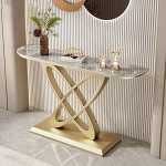 Moderner Konsolentisch mit Metallfu&szlig;, Sofatisch f&uuml;r den Eingangsbereich, Flurtisch f&uuml;r Wohnzimmer, Eingangsbereich, Flur, Eingang, 80 * 30 * 80 cm (Farbe: Gold 3)