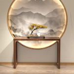 Moderner Eingangstisch aus Walnussholz, schmaler Eingangstisch, Konsole, Sofatisch, 160 cm, stilvoller Beistelltisch hinter der Couch, f&uuml;r Flur, Wohnzimmer und Eingangsdekoration