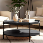 CLP Corbitan kohvilaud, &uuml;mmargune puit, diivanilaud, 2 tasandit koos hoiuruumiga, k&uuml;ljelaud, v&auml;ike metallraam, must, v&auml;rv: V&auml;rv: Hall, Suurus: Diameeter 80 cm