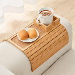 LOVYANXUE Bamboo Couch Cup Holder Foldable Sofa Arm Tray Non Slip Drink Cup Remote Control Snacks Mobile Phone Portable Bamboo Cork