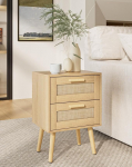 HEYZOEY Rattan Bedside Table with Drawer, Bedside Table with Wooden Legs for Bedroom, Living Room (Yellow)