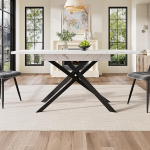 Lexiou teleskoop s&ouml;&ouml;gilaud (120-160 cm), pikendatav, ruumi s&auml;&auml;stev k&ouml;&ouml;gilaud, mustad ristatud raudjalad, k&ouml;&ouml;ki ja elutuppa, valge marmoriga s&ouml;&ouml;gilaud