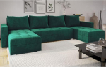 MODERNO FORSET U nurgadiivan magamisfunktsiooniga ja voodikastiga, diivan +3 istekohaga, diivanvoodi, U-kujuline elamismaastik, kaasaegne diivan, 301 x 145 x 80 cm, suur diivan, XXL, roheline