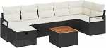 8-teiliges Garten Sofa Set mit Kissen Schwarz Poly Rattan, 2-Sitzer Garten Sofa mit Stauraum & Kissen Schwarz Poly Rattan Gartenlounge Model3360876